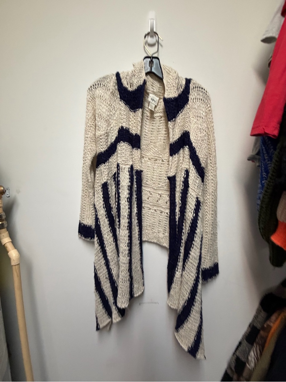 Daytrip Cream and Navy Striped Open-Front Knit Cardigan